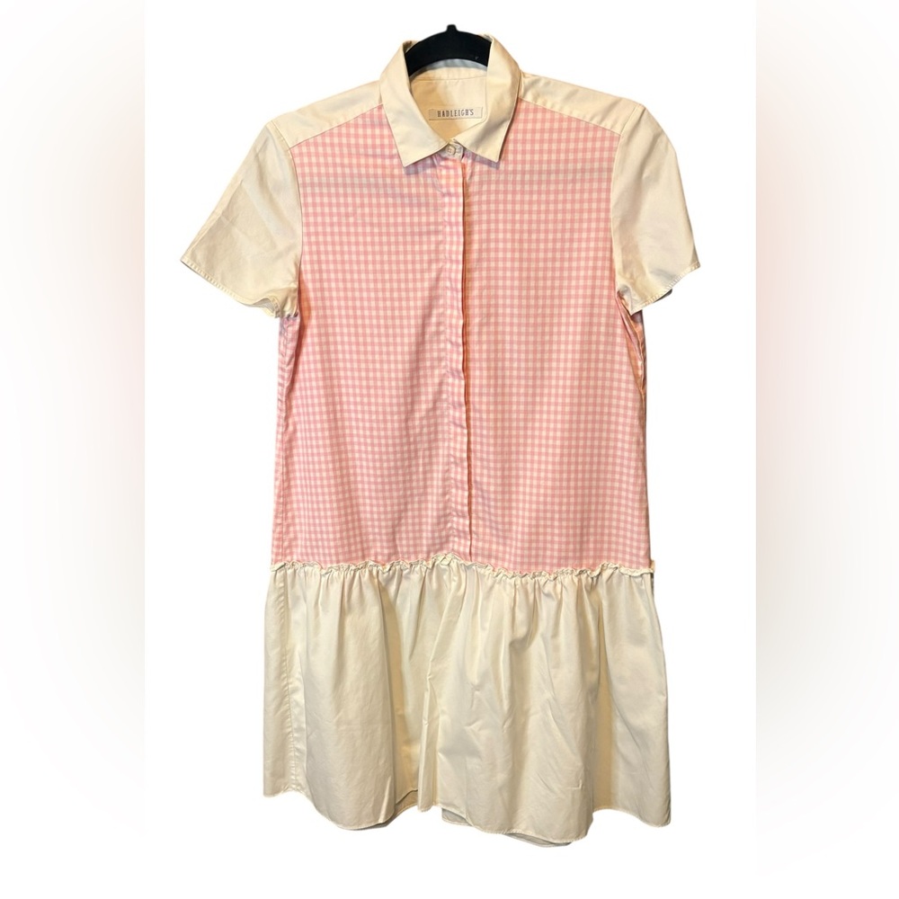 Hadleigh’s Palm Beach Pink Gingham Shirt Dress Ruffle Hem Coastal Preppy - Picture 7 of 8